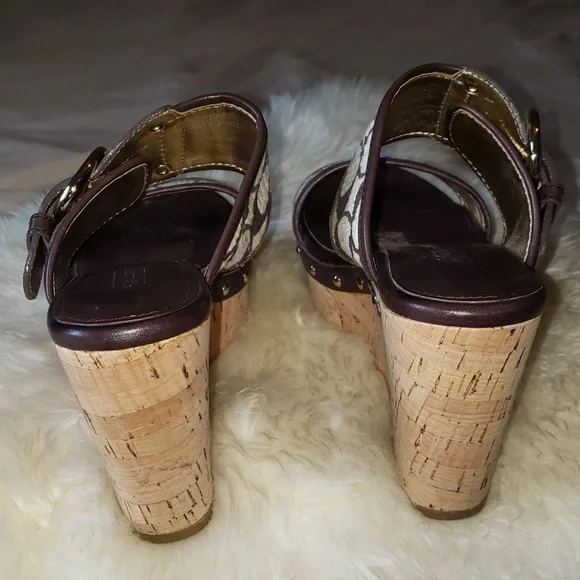 Coach Platform Wedge Open Toe Slide Sandals Brown Tan 6 - Picture 6 of 10